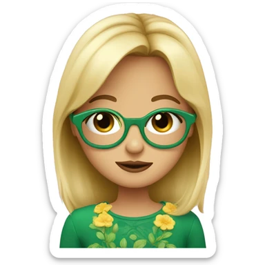 Niña rubia con gafas rosas y ojos verdes sticker