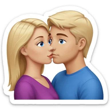 Man with blonde hair and blue eyes kissing his wife with brown hair and brown eyes  sticker