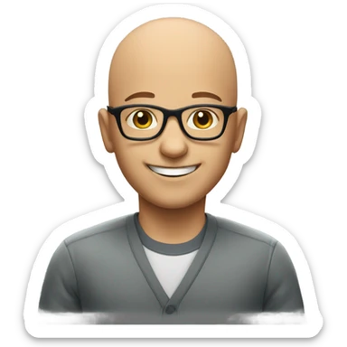 bald boy in glasses with a smile sticker