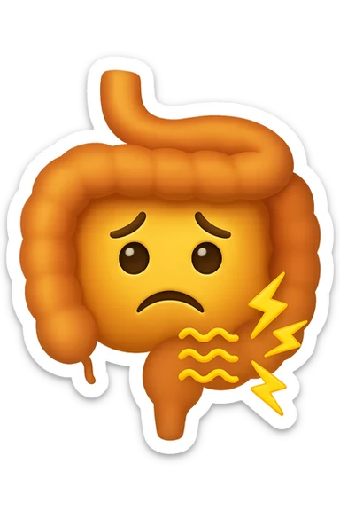 emoji stile iphone di un intestino con mal di pancia, espressione preoccupata sticker