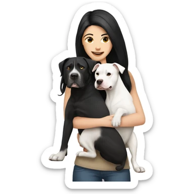 White Girl with black hair hug a pitbull sticker