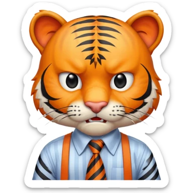 A tiger in office clothes, angrily stressed over a deadline., portrait sticker