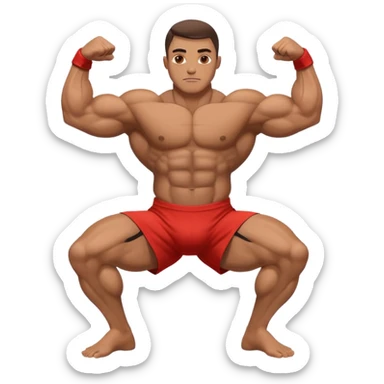 A bodybuilder doing a side lunge and flexing his biceps sticker