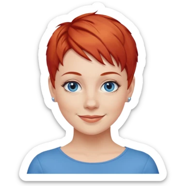 27 year old white woman, red hair, pixie cut, blue eyes sticker