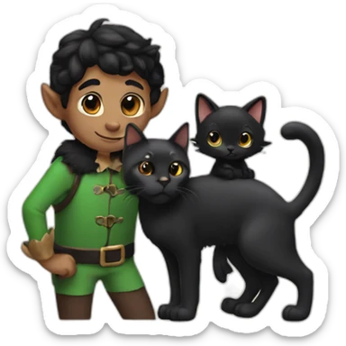an elf with dark hair and a pet black cat sticker