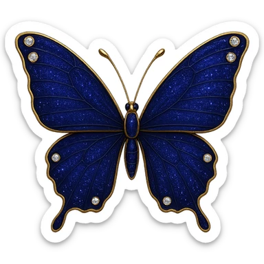 single indigo butterfly, rich dark blue enamel, sparkling gems sticker