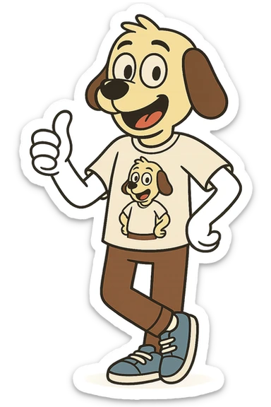 A boy dog mascot logo t-shirts brown trousers blue vans shoe  sticker