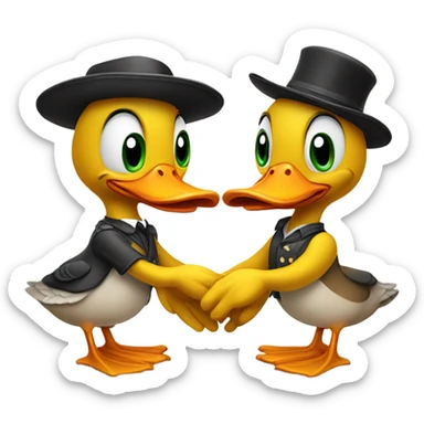 Two Ducks shaking hands  with a hat  sticker