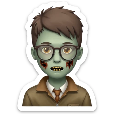 boy zombie with a brown wolf cut and glasses sticker