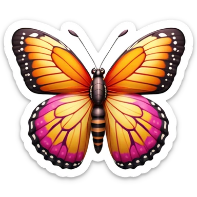 Cinematic Realistic Comical monarch Butterfly Portrait Emoji, Head tilted dramatically with an exaggeratedly amused expression, featuring striking, vividly detailed ruby wings with bold, playful patterns and wide, expressive eyes brimming with humorous disbelief, rendered with lifelike texture and vibrant natural hues, high shine, dramatic yet playful, styled with an air of cheeky garden mischief, soft glowing outline, capturing the essence of a spirited and over‐the‐top red butterfly that looks ready to flutter its way into viral fame! sticker