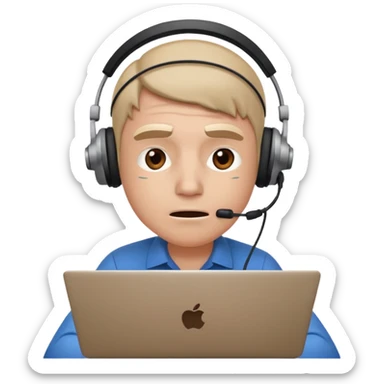 Overwhelmed trader in front of laptop sticker