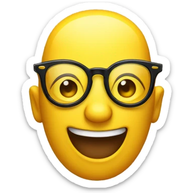 a yellow emoji wearing glasses raising his right eyebrow and mewing while smiling sticker