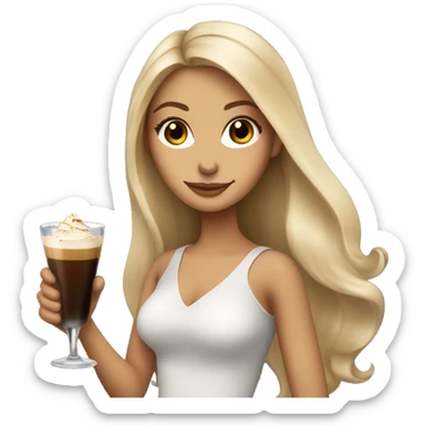 Blonde girl with long hair and brown eyes holding an espresso martini  sticker