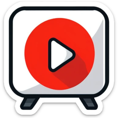 YouTube logo, red rounded rectangle with white play button sticker