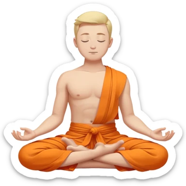 white man closed eyes meditating in lotus pose in orange dhoti sticker