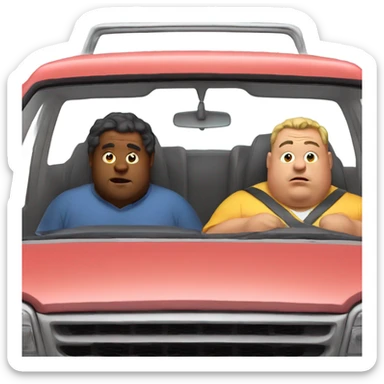 Two fat guys squeezed in a car sticker