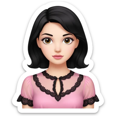 Realistic womens pink sheer blouse, detailed black lace
 sticker