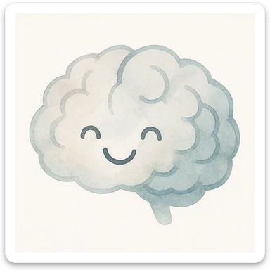 brain with eyes and joyful expression, artistic watercolor style sticker