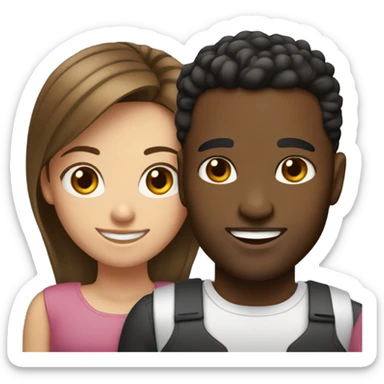 One girl brown hair and black man with fade couple  sticker