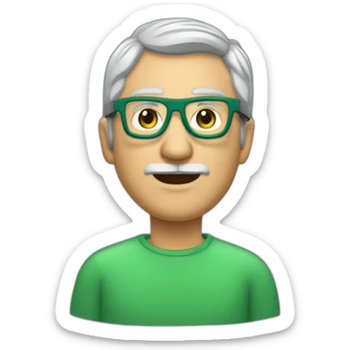 50 year old caucasianman with very short stubbled gray hair, wearing puma glasses with a green rim having a three days' stubbled beard sticker
