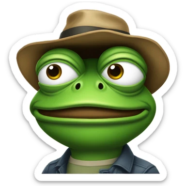 a pepe frog as a software developer, wearing a hat sticker