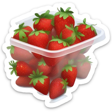 Clear plastic tub of strawberries  sticker