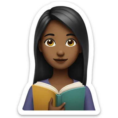 Girl put a book sticker