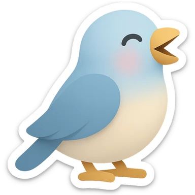 bird icon, lineal color, soft color fills, rounded shapes, friendly appearance, laughing expression sticker