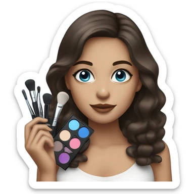 Brunett white girl with blue eyes and makeup kit sticker
