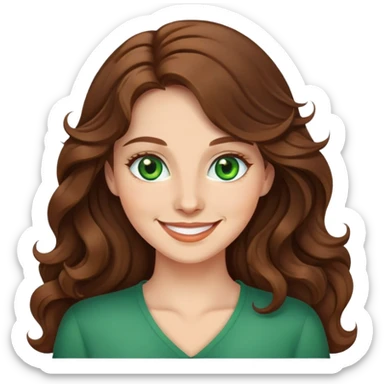 Woman with long wavy brown hair and green eyes smiling  sticker