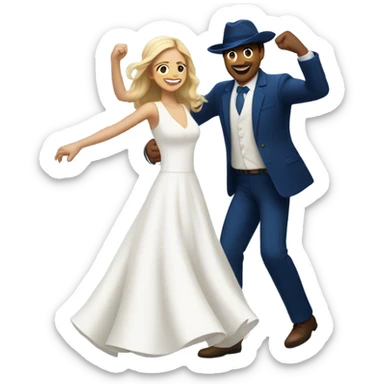 Puerto rican beard short brown hair with blue hat and navy blue suit first dance with blond long hair girl with white  wedding dress  sticker