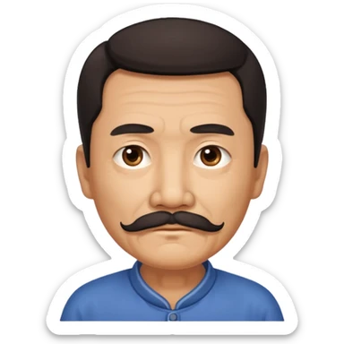 Old Chinese man with dark hair and full turn down mustache sticker