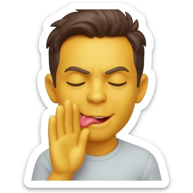 Make an emoji that is telling a secret but sticking out it’s tongue And make it a classic yellow emoji and the hand right next to the moutb sticker