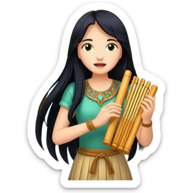 mystical forest woman with long black hair playing glowing pan flute sticker