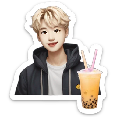 Felix de straykids qui boit un bubble tea  sticker