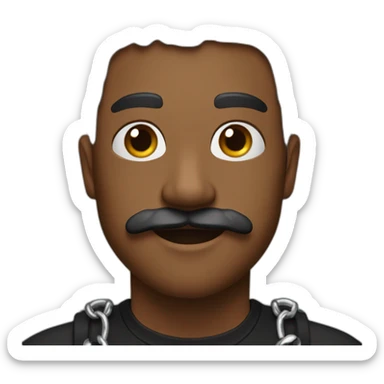 Brown skin with a fine moustache buck teeth waves a black t-shirt and a silver chain sticker