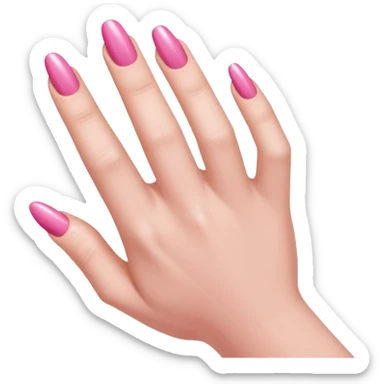  pink close-up of a hand with beautifully manicured nails, glossy pink nail polish, elegant nail shape, soft lighting and shadows, realistic style, sticker