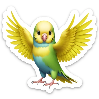cinematic-[budgie]-realistic-full-body-perched-emoji,-wings-out-flying,-head-tilted-dramatically,-sleek-[yellow]-feathers,-simplified-yet-realistic-focused-features,-highly-detailed,-glowing-with-an-almost-sarcastic-glow sticker