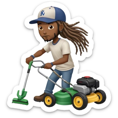 Black man with long dreads mowing sticker
