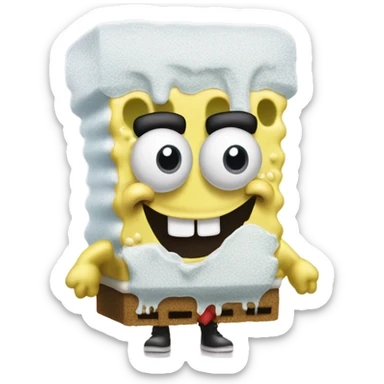 Spongebob Squarepants with white flour coming out of his nose and a black eye sticker