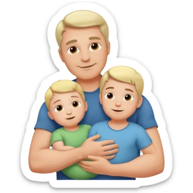 The father stands under the soft sunlight, his strong arms holding his child close to his chest, his gentle face glowing with a warm smile. sticker