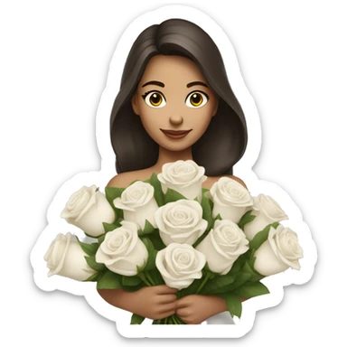beautiful brunette girl with a bouquet of white roses sticker