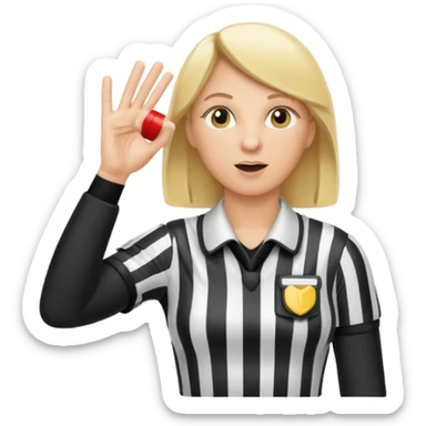 blonde football referee calling time out with hands and whistle sticker