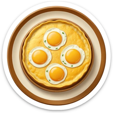 Round spanish potato omelet no plate, plain ok top no toppings nor yolks sticker