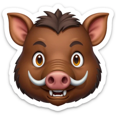 Wild boar face with long tusks emoji realistic sticker