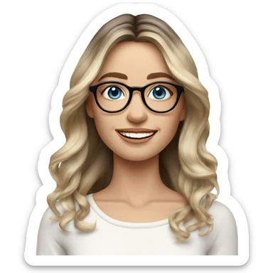 Shoulder length Balayage pale model lady with glasses and blue eyes happy  sticker
