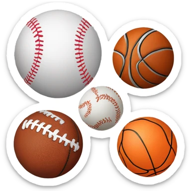 A baseball, a soccer ball, a basketball, a football sticker