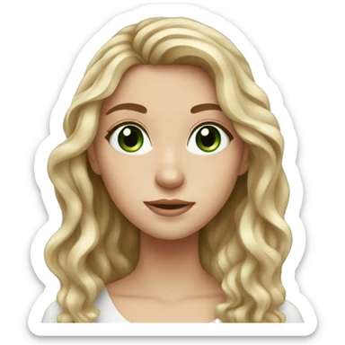 white girl with really long wavy brown hair with very green eyes sticker