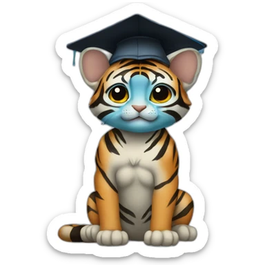 cutie blue skin beep tiger whole body sit similar to baby yoda with a college mortarboard sticker