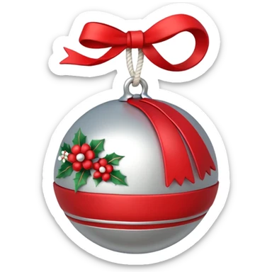 cute sleigh bell with red and white rope and floral decoratons sticker